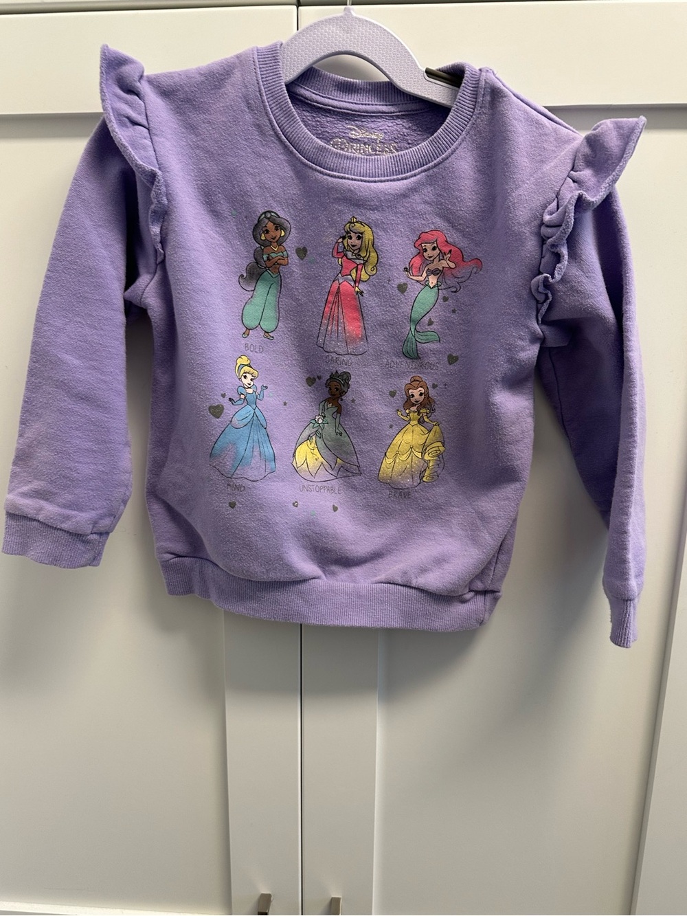 Disney Princess Girls Purple Ruffle Sweatshirt Size 5T